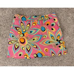 Loudmouth Golf Pink Psychedelic Floral Skort Skirt Womens Retro Print